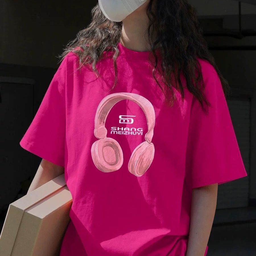 火龙果色宽松纯棉短袖t恤女2025新款夏季爆款欧货大码中长款上衣