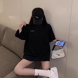 T恤新款 宽松中长款 超火美拉德圆领短袖 2025夏季 上衣潮 韩版 ins半袖