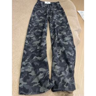 高个子美式阔腿迷彩工装牛仔裤女2026韩版新款显瘦宽松直筒拖地裤