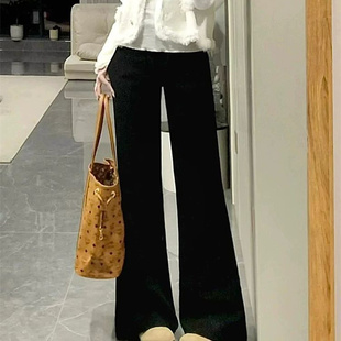 复古黑色显瘦高腰微喇阔腿牛仔裤女2026春季韩版新款宽松垂感长裤