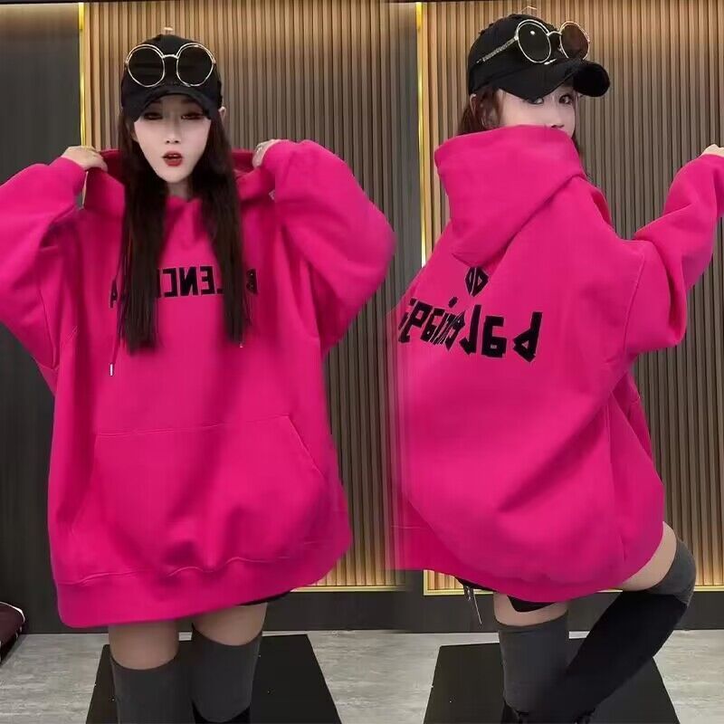 慵懒风字母印花加绒大码连帽卫衣
