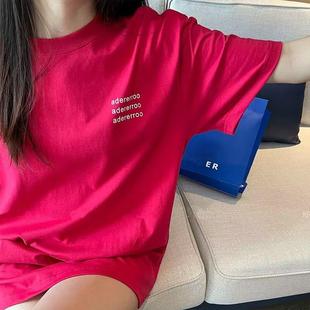 多巴胺火龙果色美式 辣妹上衣女夏季 宽松短袖 设计感ins潮纯棉t恤衫