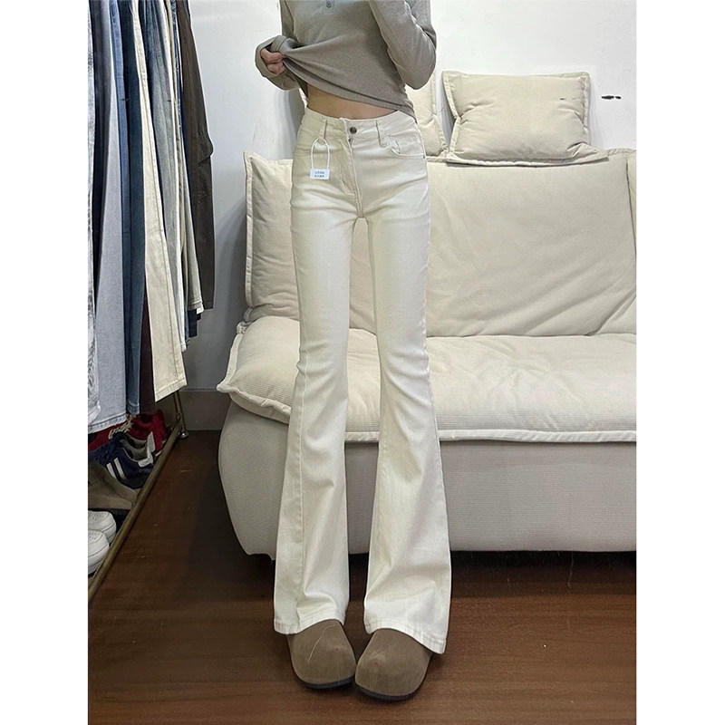 白色微喇弹力显瘦拖地牛仔裤女