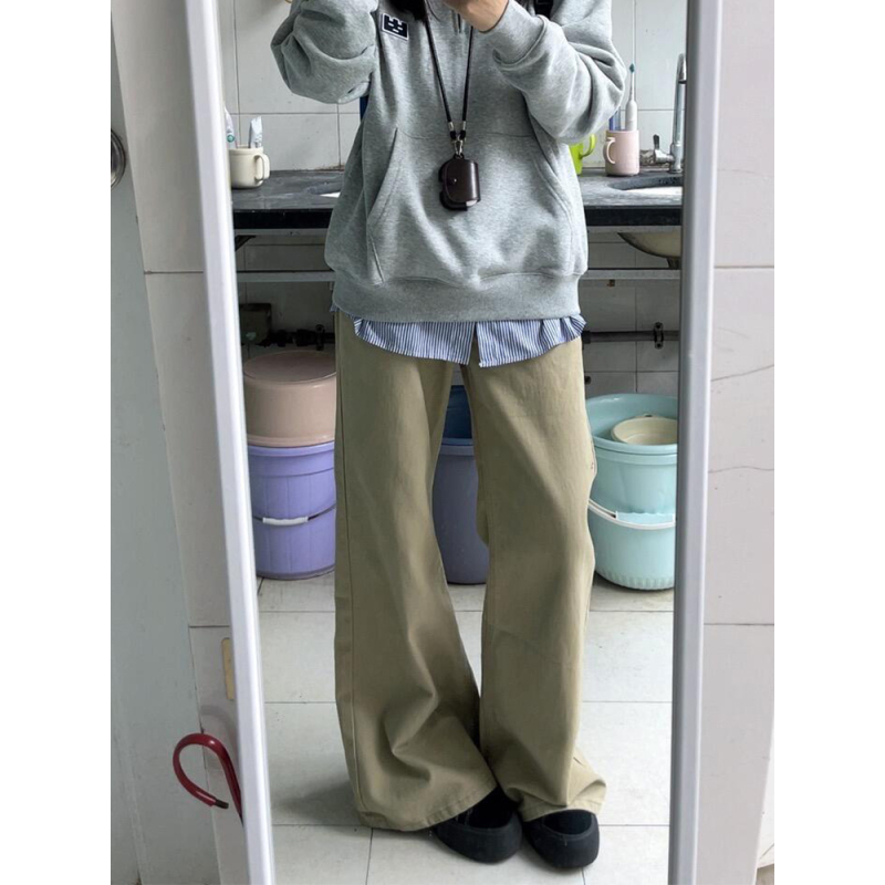 美式卡其色阔腿牛仔裤女2026春季韩版辣妹低腰显瘦宽松垂感拖地裤