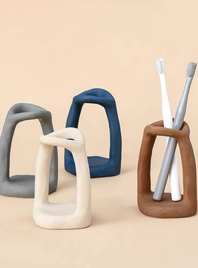 森度创意置物架牙刷架笔筒卫生间轻奢家居收纳摆件纯色陶瓷简约