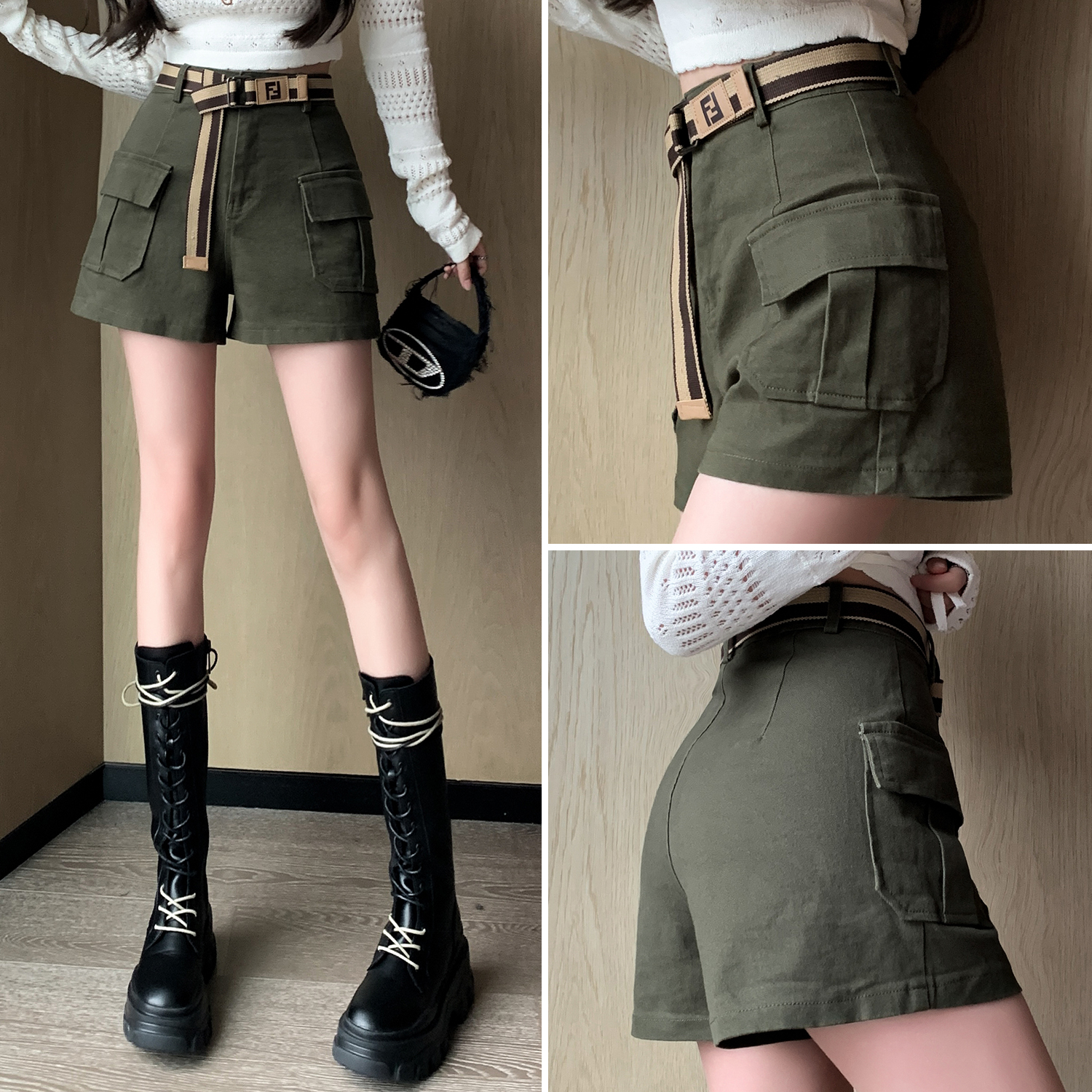 工装牛仔短裤女弹力a字阔腿裤子