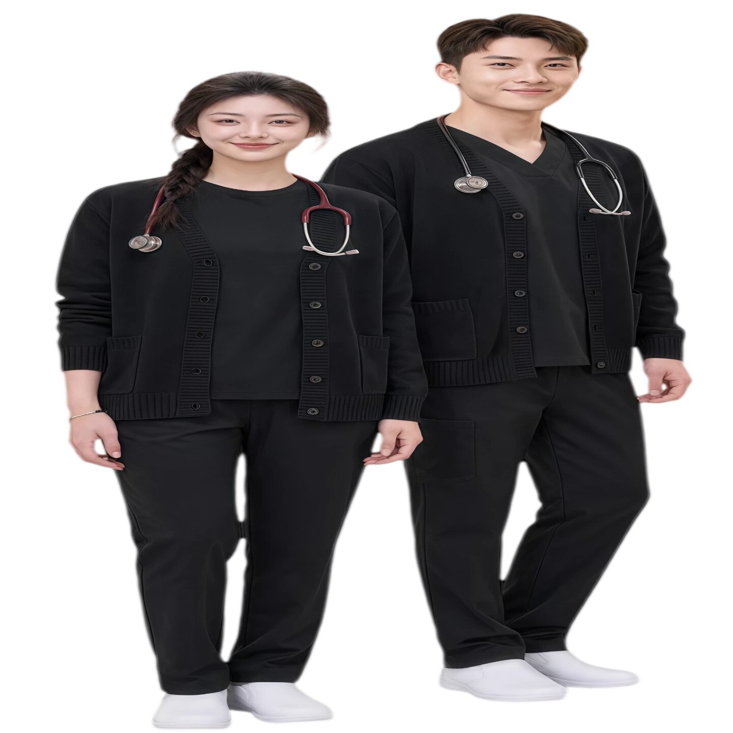 黑色大码男女医护开衫毛衣