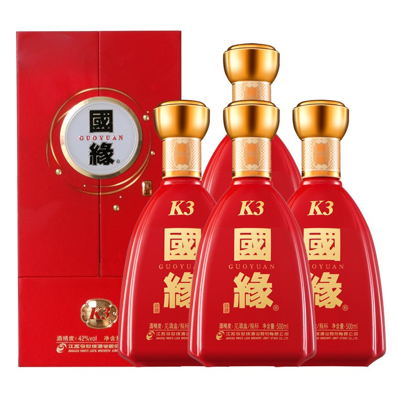 今世缘国缘K3 整箱四瓶 42度浓香型白酒 500mL*4 婚宴送礼商务