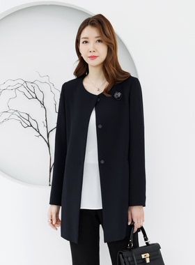 韩国妈妈装西装外套2025秋中老年女圆领纯色宽松开衫OUE4707