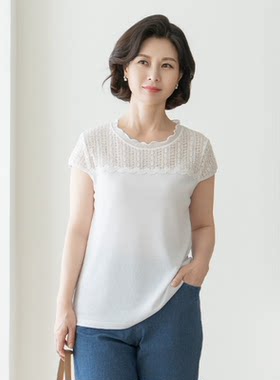 韩国妈妈装蕾丝拼接打底上衣
