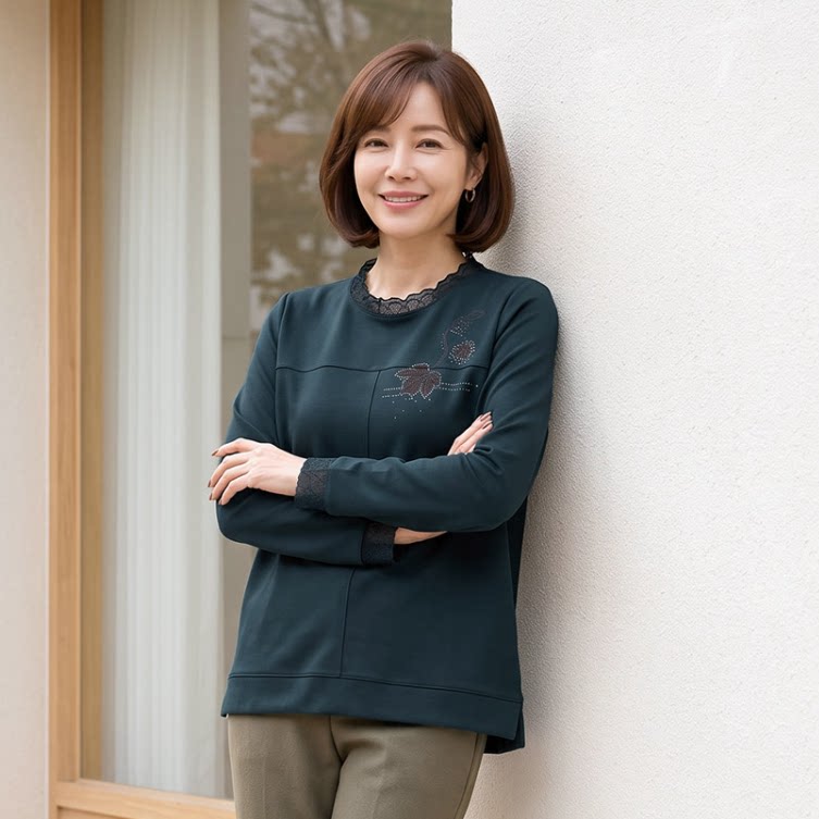 韩国妈妈装春秋刺绣长袖打底衫