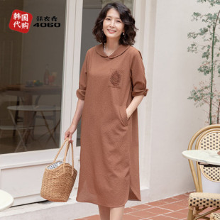 纯色洋气薄MB6160 宽松高贵中年女装 韩国妈妈夏装 连衣裙翻领五分袖