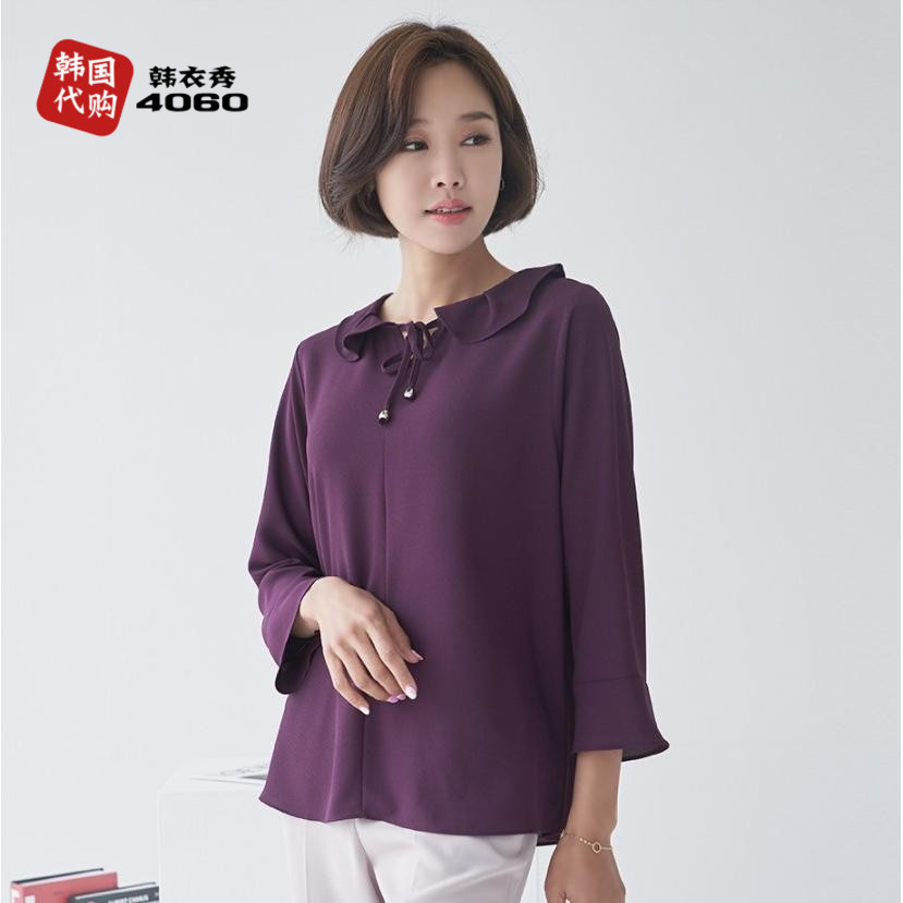 韩国妈妈装宽松上衣 2022秋季中老年女凉爽透气纯色衬衣BL208013