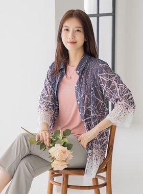 大码妈妈装上衣两件套2025夏中老年女装背心+镂空开衫EN2505001