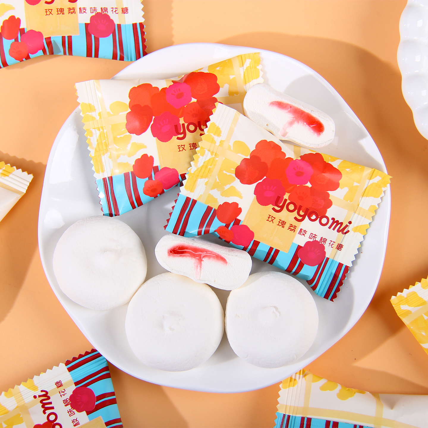 新西兰yoyoomi有有米玫瑰荔枝味夹心棉花糖结婚喜糖婚礼散装零食
