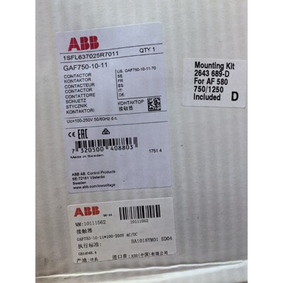 ABB接触器GAF750-10-11  100-250V 1SFL637025R7011全新原装拍前