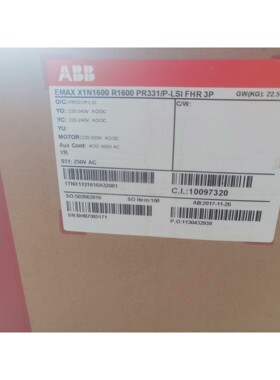 ABB框架断路器EMAX X1N1600 R1600 PR331/P-LSI FHR 3P全新原装拍