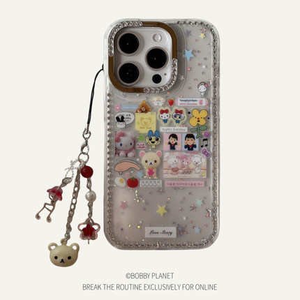 @BOBBY PLANET原创日本古早萌物闪钻轻松熊可爱卡通合集适用iPhone17Promax手机壳苹果154防摔趣味拓麻歌子16
