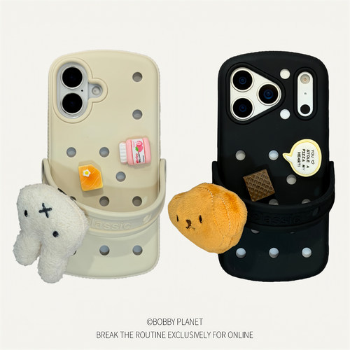 @BOBBY PLANET原创miffy洞洞鞋造型毛绒米菲可爱创意适用iPhone18Promax手机壳苹果1654趣味搞怪硅胶13情侣17