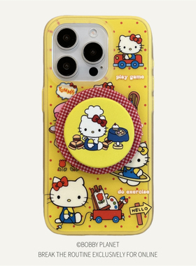 @BOBBY PLANET日本原单kitty猫黄色波点甜美厨师kt磁吸支架手机壳适用iPhone16Promax手机壳1543防摔礼物少女