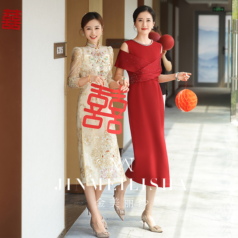 妈妈婚宴装礼服高级感修身