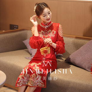 秀禾服回门便装 高级酒红色重工年轻款 中式 旗袍敬酒服新娘2024新款