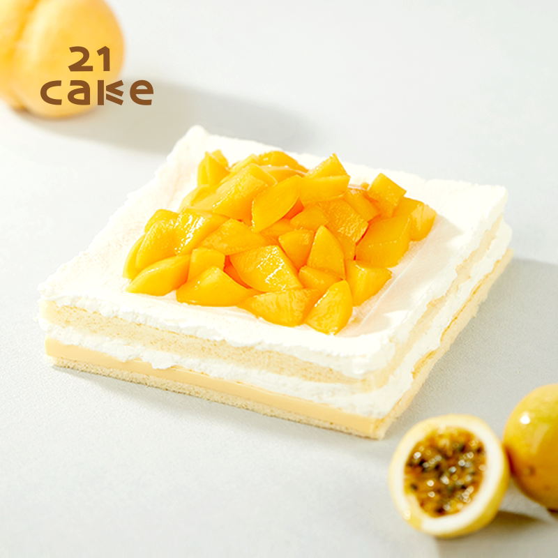 21cake金黄桃奶油生日蛋糕同城配送北京上海聚餐水果动物奶油蛋糕 - 实物图