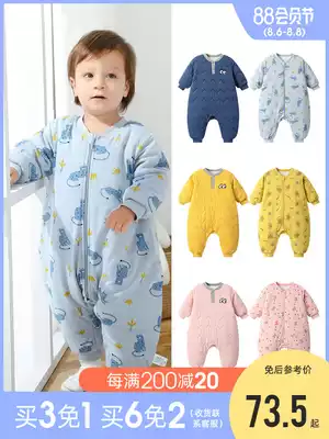 Children's one-piece pajamas Winter baby one-piece autumn and winter three-layer padded thickened warm boys cotton girls