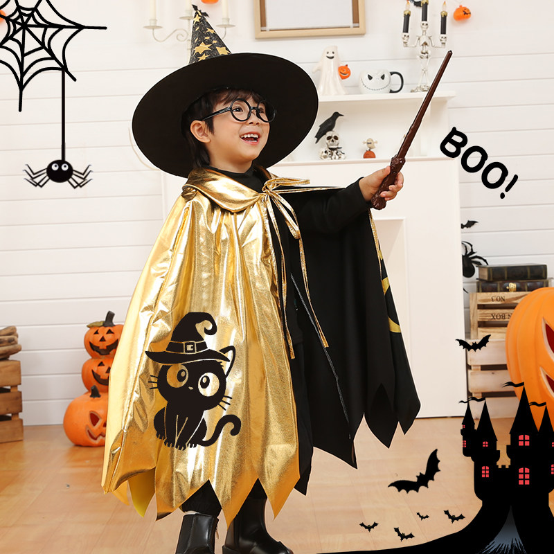 万圣节南瓜灯装饰儿童服装披风男童斗篷女童幼儿园装扮衣服女巫