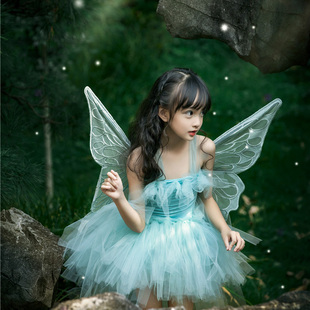万圣节儿童服装女童精灵公主裙翅膀森林装扮仙女裙子演出服连衣裙
