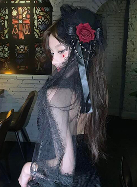 万圣节头饰小礼帽玫瑰发夹女鬼新娘头纱穿搭装扮发饰边夹侧边夹子