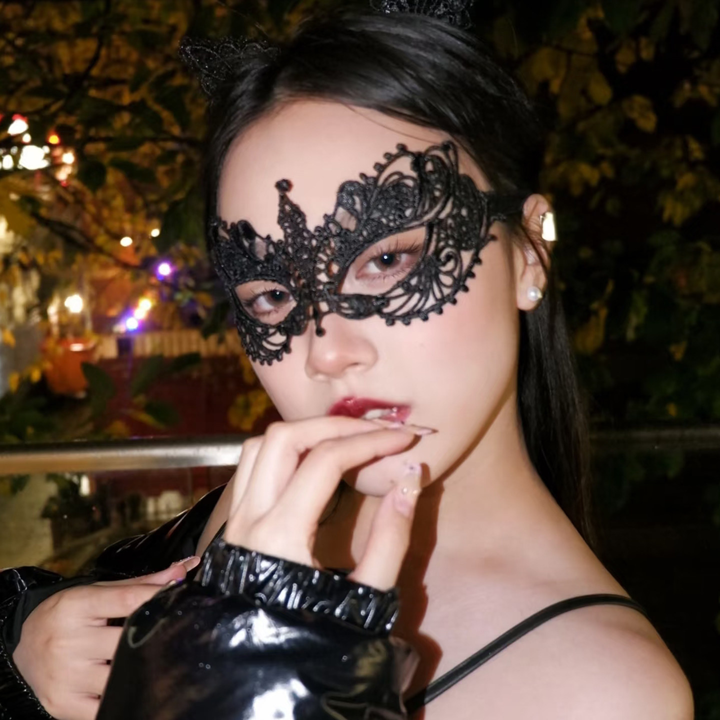 万圣节面具半脸成人cos装扮蕾丝面罩女孩化妆假面舞会道具高级感图片