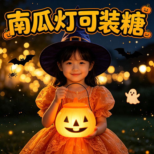 万圣节南瓜灯发光手提儿童道具南瓜桶糖果罐讨糖袋灯笼装饰品篮子