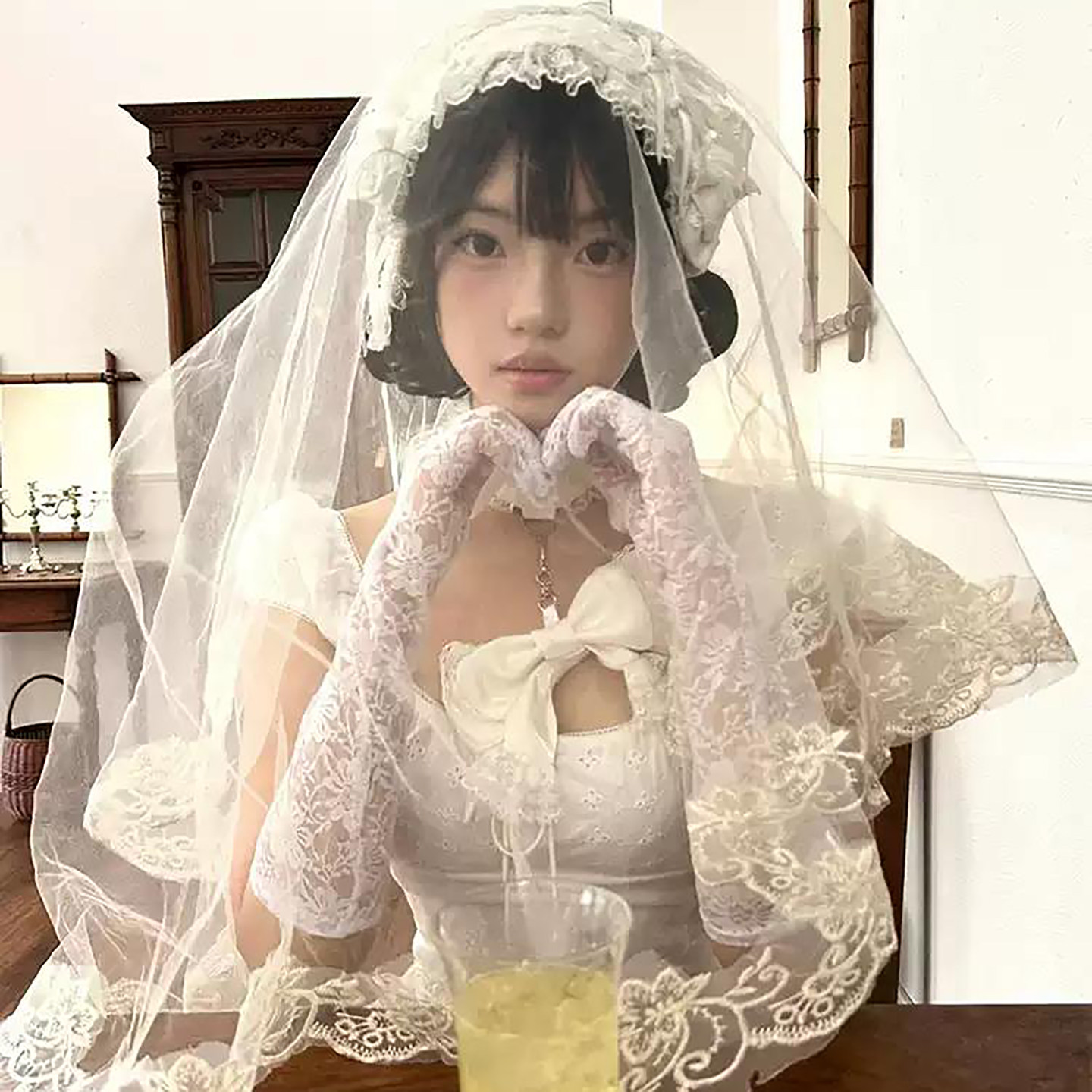 万圣节白色头纱蕾丝鬼新娘cos头饰婚纱拍照道具高级感哥特风配饰