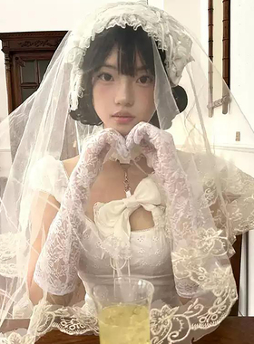 万圣节白色头纱蕾丝鬼新娘cos头饰婚纱拍照道具高级感哥特风配饰