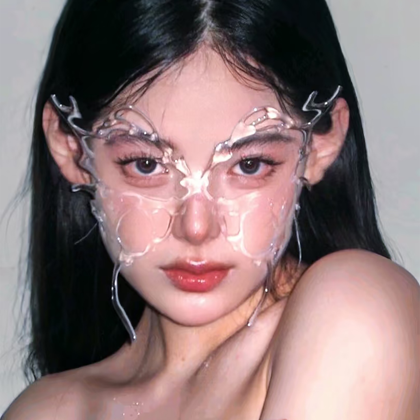 古风遮脸面具透明蝴蝶半脸面罩