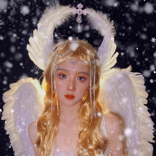 万圣节头饰白色羽毛圣母光环发箍头冠天使翅膀装扮拍照道具高级感