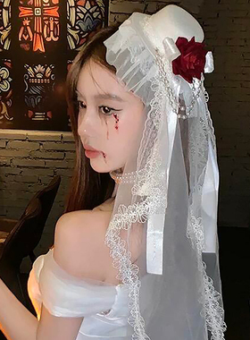 万圣节帽子头饰2026新款小礼帽玫瑰发夹女配饰边夹发饰高级感装扮