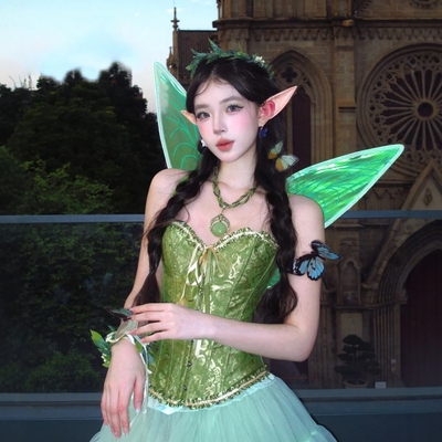 绿色精灵小叮当绿野仙踪万圣节cosplay服装女深林系束腰裙子装扮