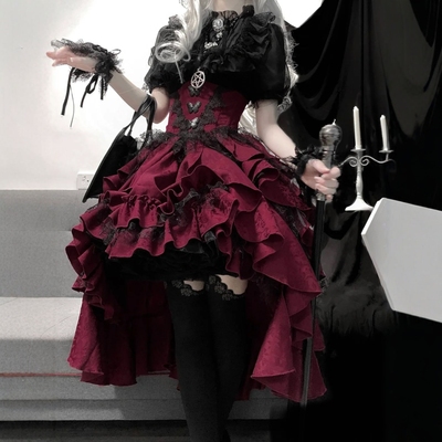 永生禁忌哥特超华丽姬袖万圣节服装cosplay装扮连身裙洛丽塔红色