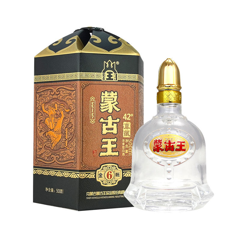 蒙古王42度金帐六单瓶500ml浓香型草原特产白酒