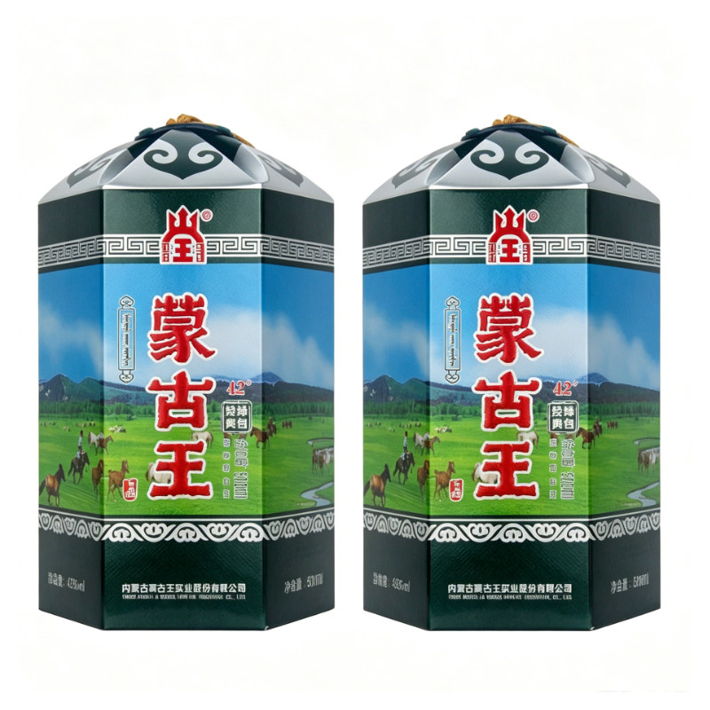 蒙古王42度2瓶装绿色故乡绿包草原浓香型白酒送手提袋顺丰包邮