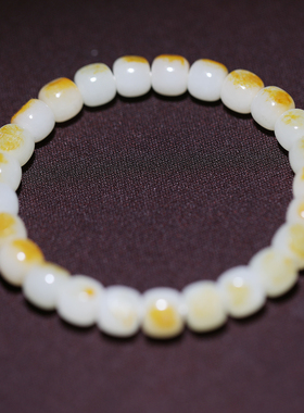 【姑苏润石堂】在售22克天然新疆和田玉籽料洒金皮白玉老型珠手串