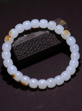 【姑苏润石堂】在售22克天然新疆和田玉籽料红皮白玉老型珠手串