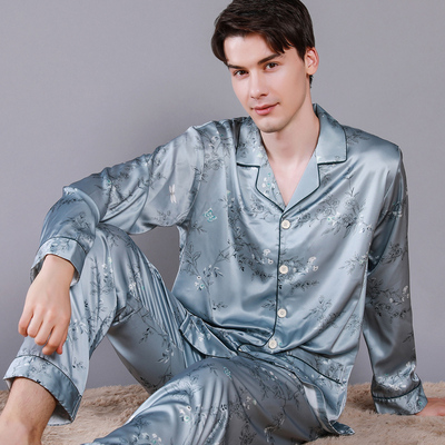 夏季高档男款长袖冰丝纯棉家居服