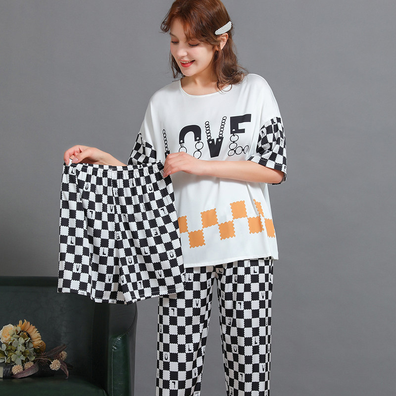 2023新款圆领短袖长裤短裤三件套家居服套装,女士内衣/男士内衣/家居服,睡衣/家居服套装,淘宝优惠券,粉丝福利购,淘宝优惠卷