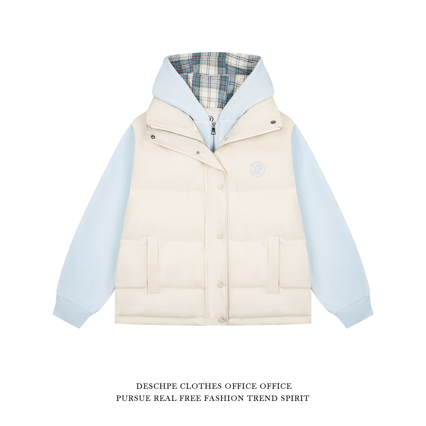 美式学院风设计感假两件棉服棉衣