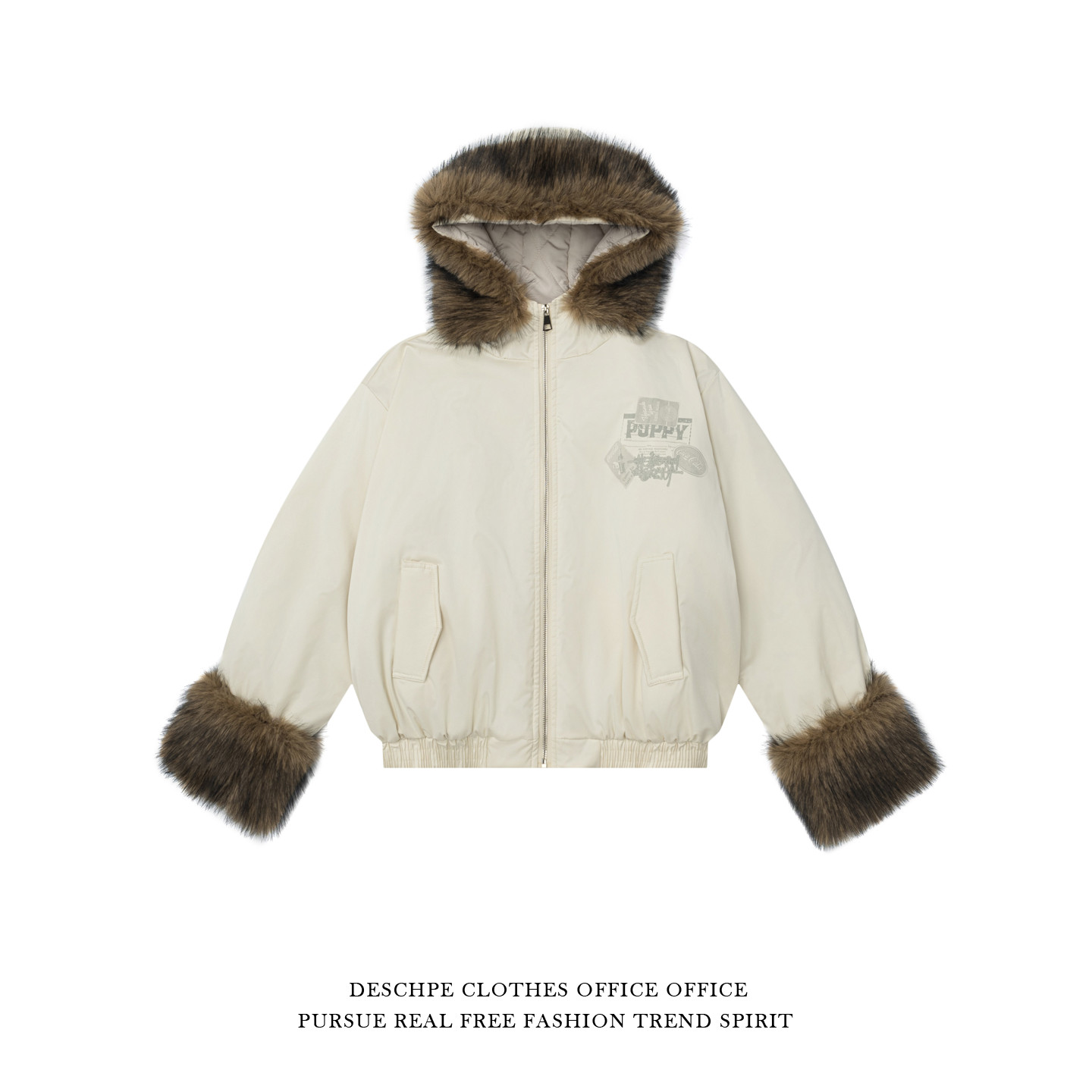 街头美式可拆卸毛领连帽棉服外套