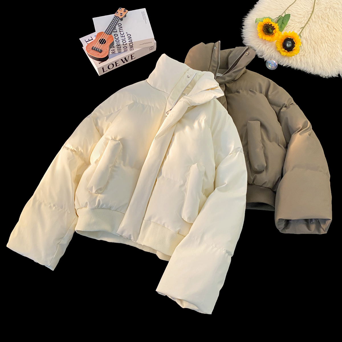 美式设计感防水pu短款皮衣棉服