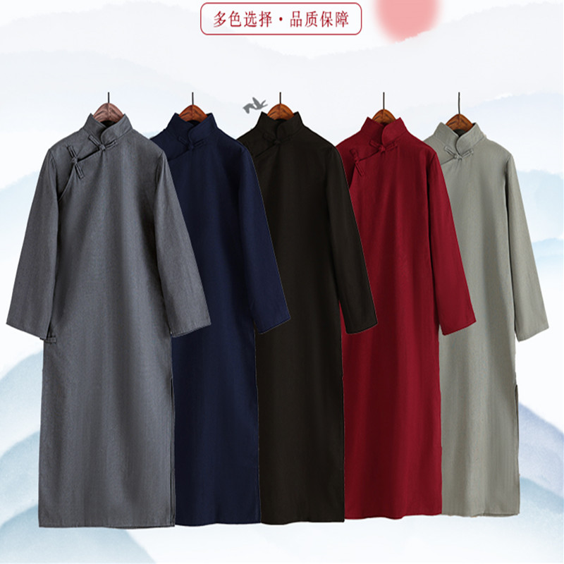 棉麻民国长衫男中式长袍马褂中国风相声大褂革命觉醒年代演出服装